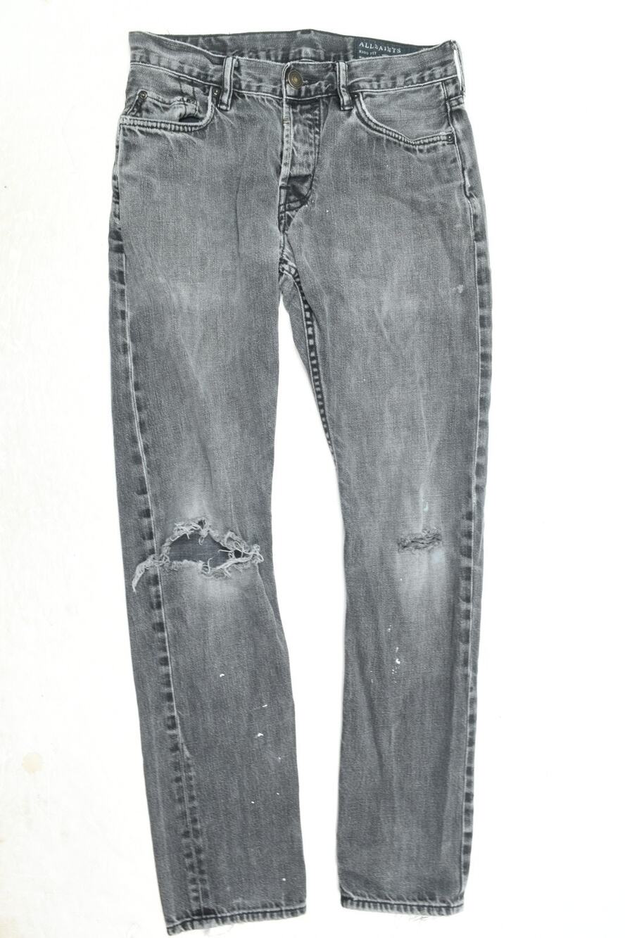 Allsaints Neunaniwa Drill Rigg Fit Jeans Mens 28x30 Washed Black Distress Skinny
